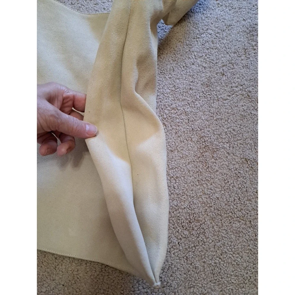 Tweeds Large Ivory Suede Leather Hobo Shoulder‎ Tote Bag Purse Vtg Cotton Lined